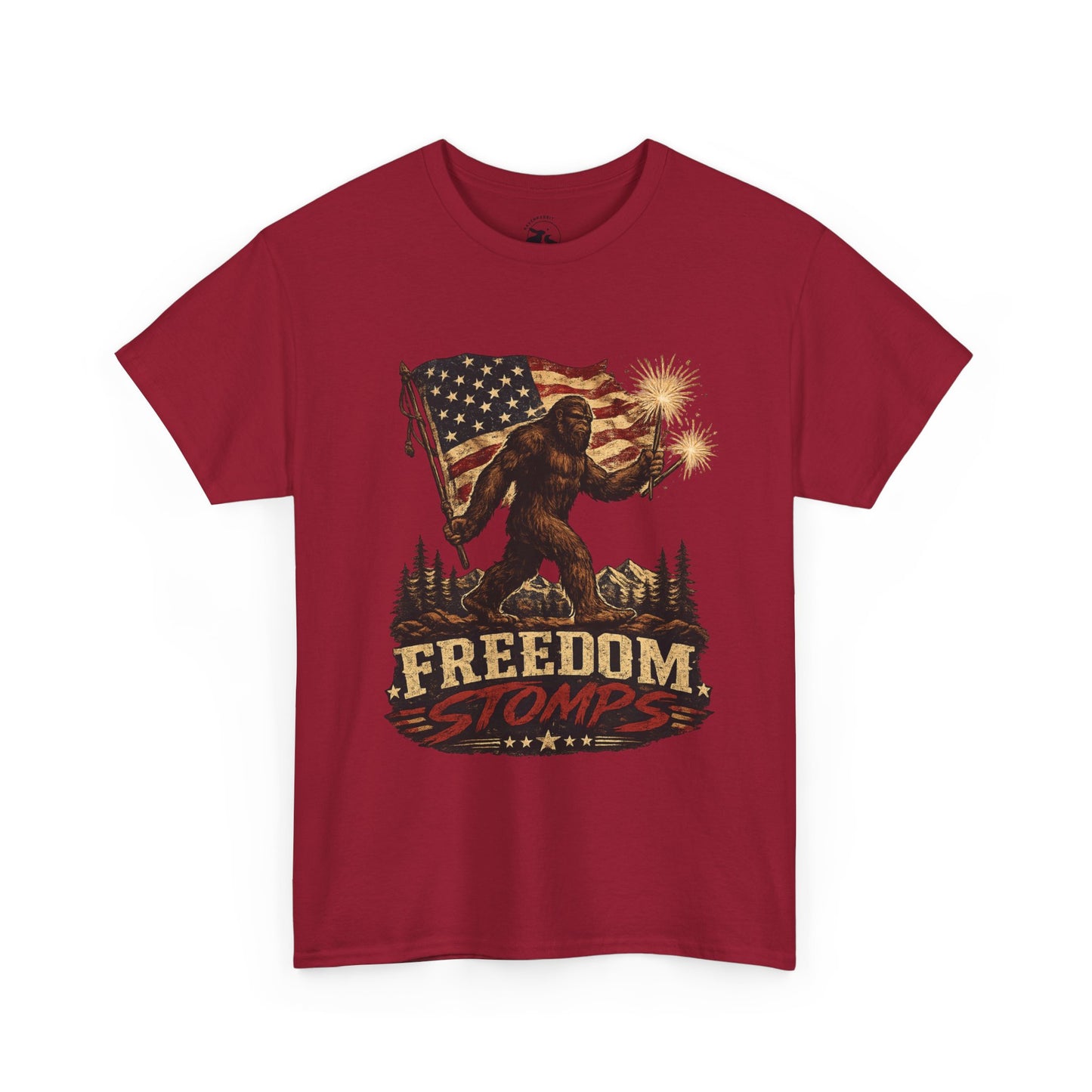 Freedom Stomps Tee – Patriotic Bigfoot Independence Day Shirt