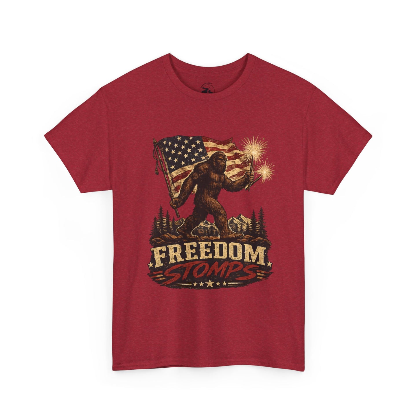 Freedom Stomps Tee – Patriotic Bigfoot Independence Day Shirt