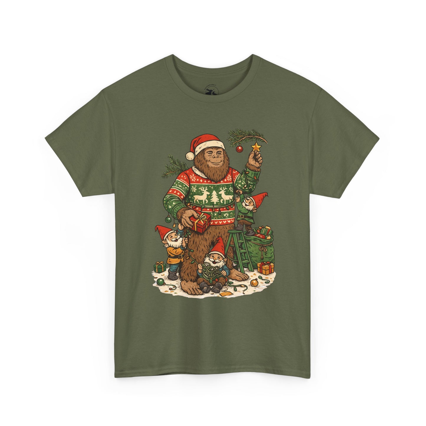 Bigfoot and Gnome Christmas Tee – Festive Forest Fun