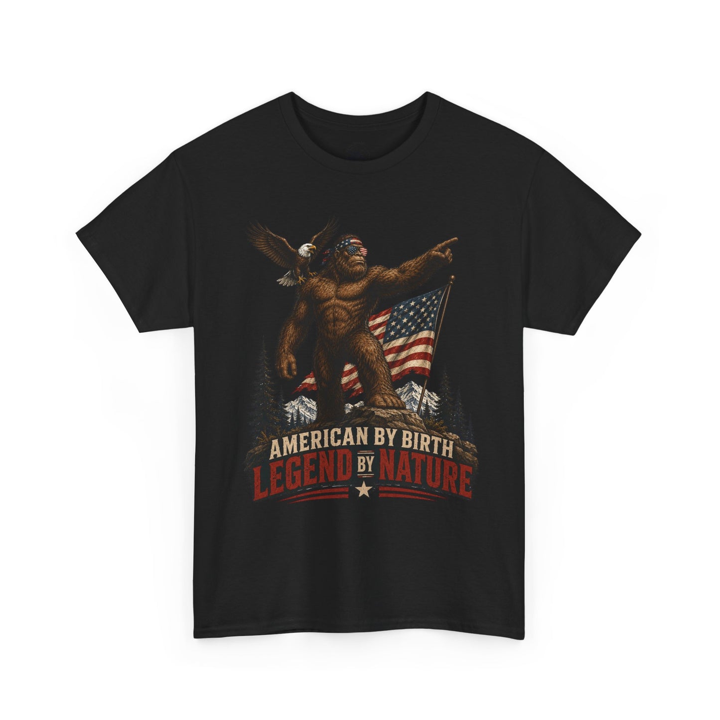 American By Birth Legend By Nature Tee – Patriotic Bigfoot Shirt