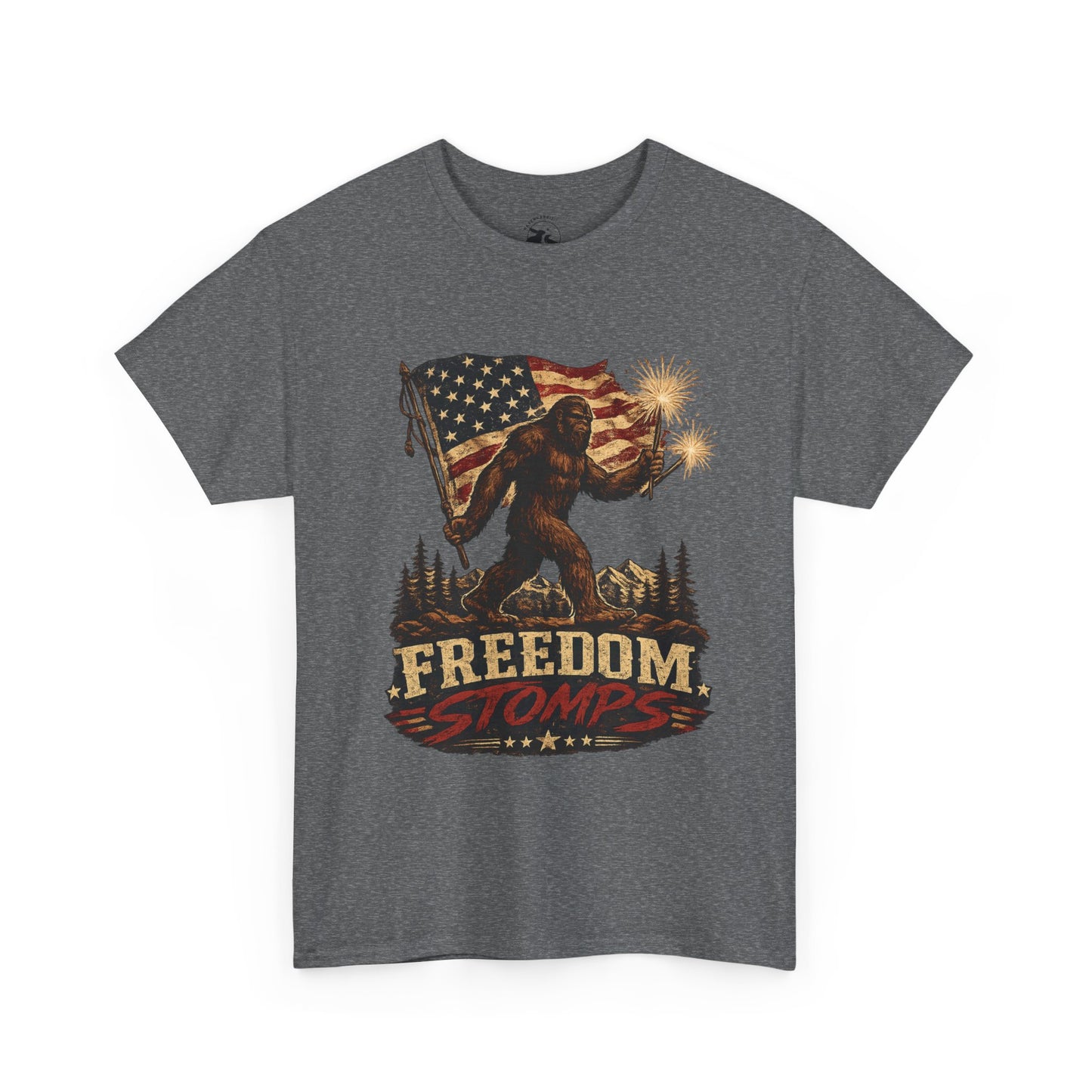 Freedom Stomps Tee – Patriotic Bigfoot Independence Day Shirt