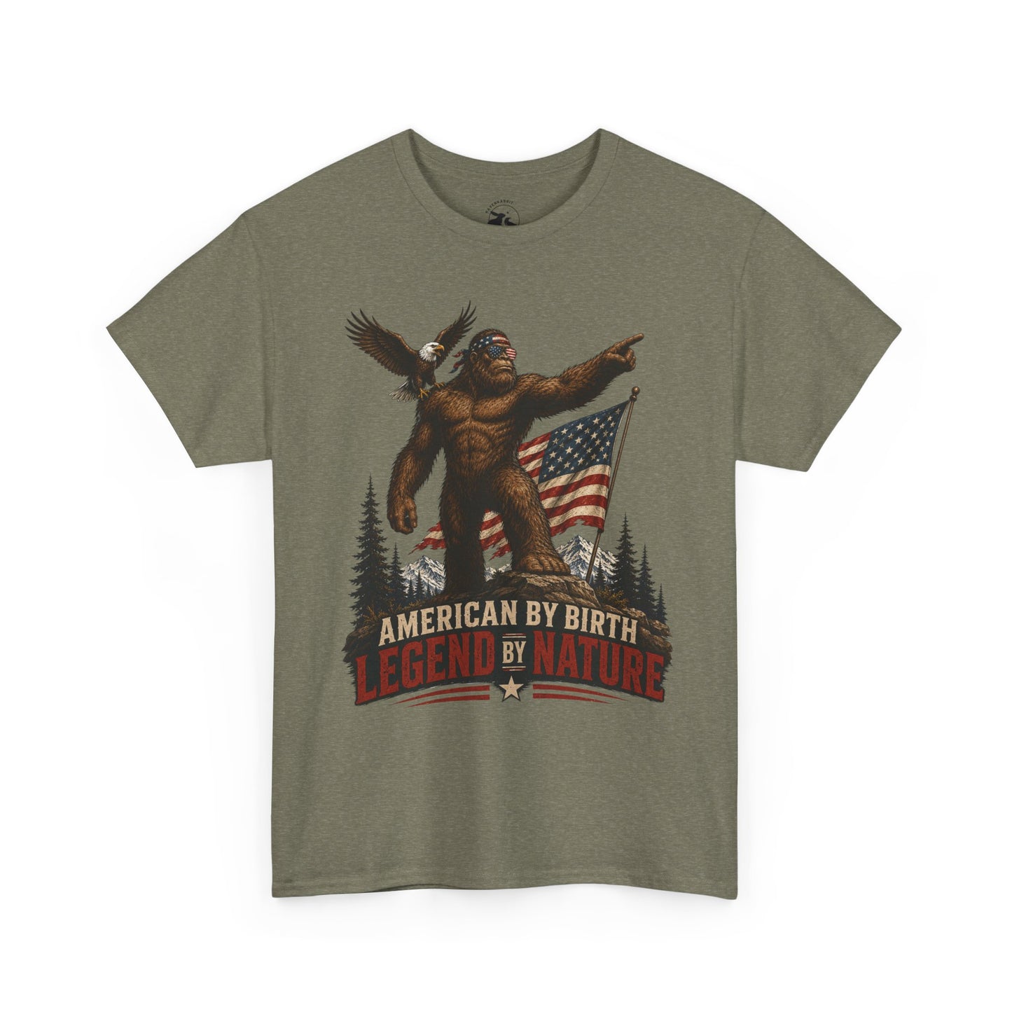 American By Birth Legend By Nature Tee – Patriotic Bigfoot Shirt