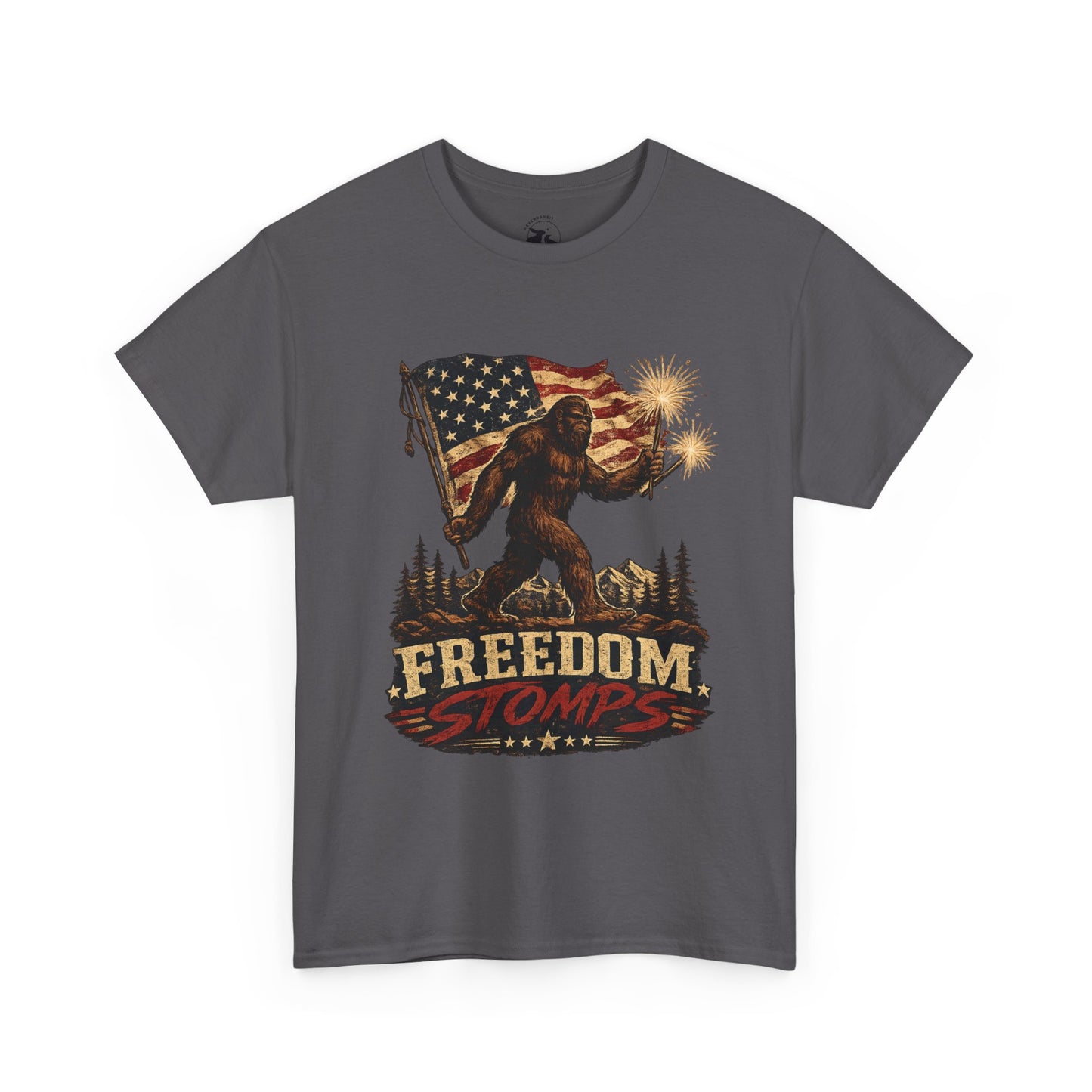 Freedom Stomps Tee – Patriotic Bigfoot Independence Day Shirt