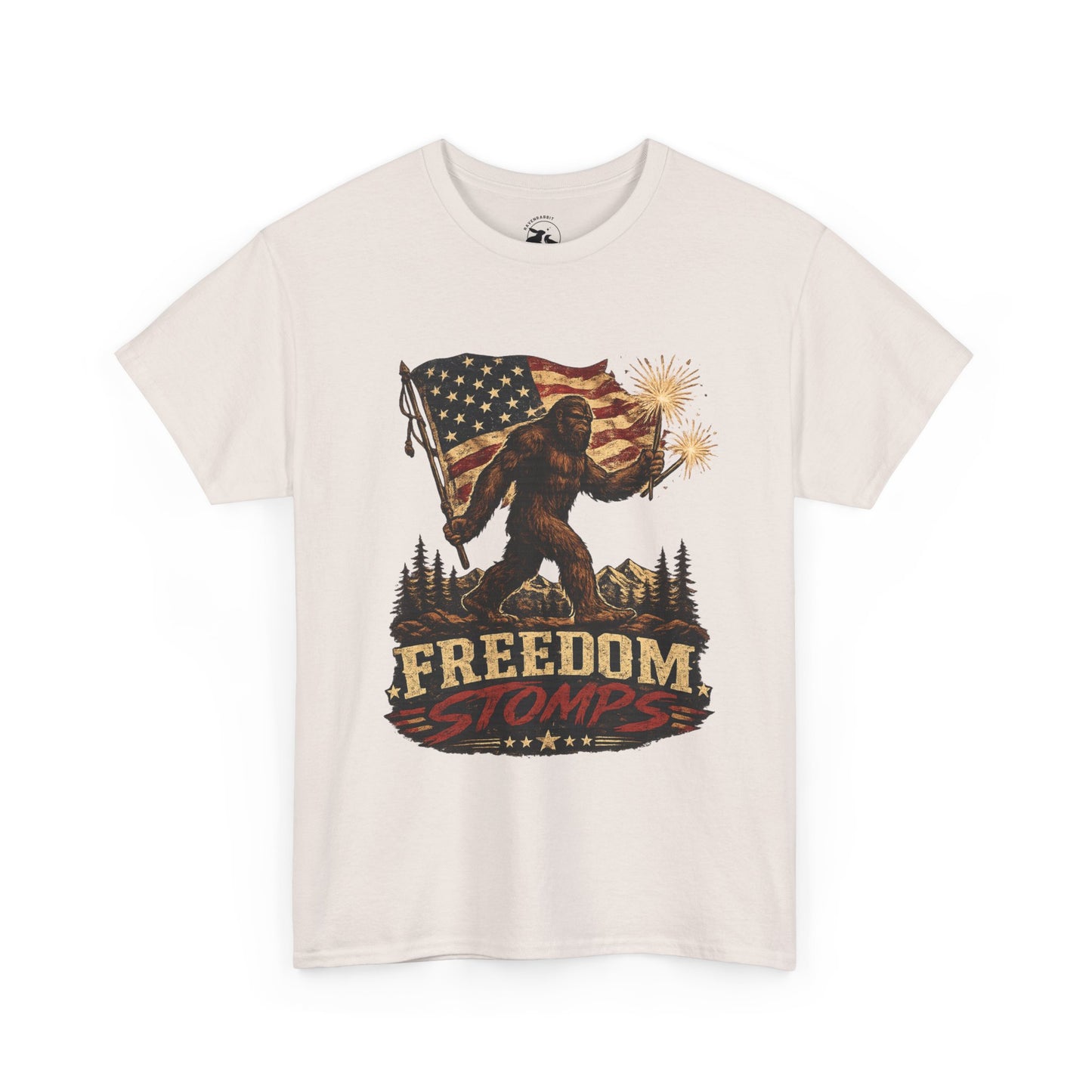 Freedom Stomps Tee – Patriotic Bigfoot Independence Day Shirt