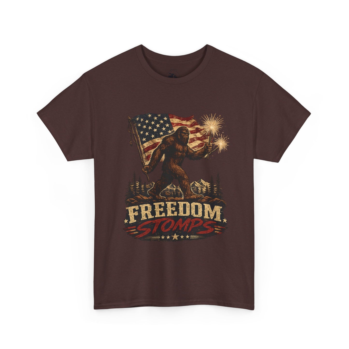 Freedom Stomps Tee – Patriotic Bigfoot Independence Day Shirt