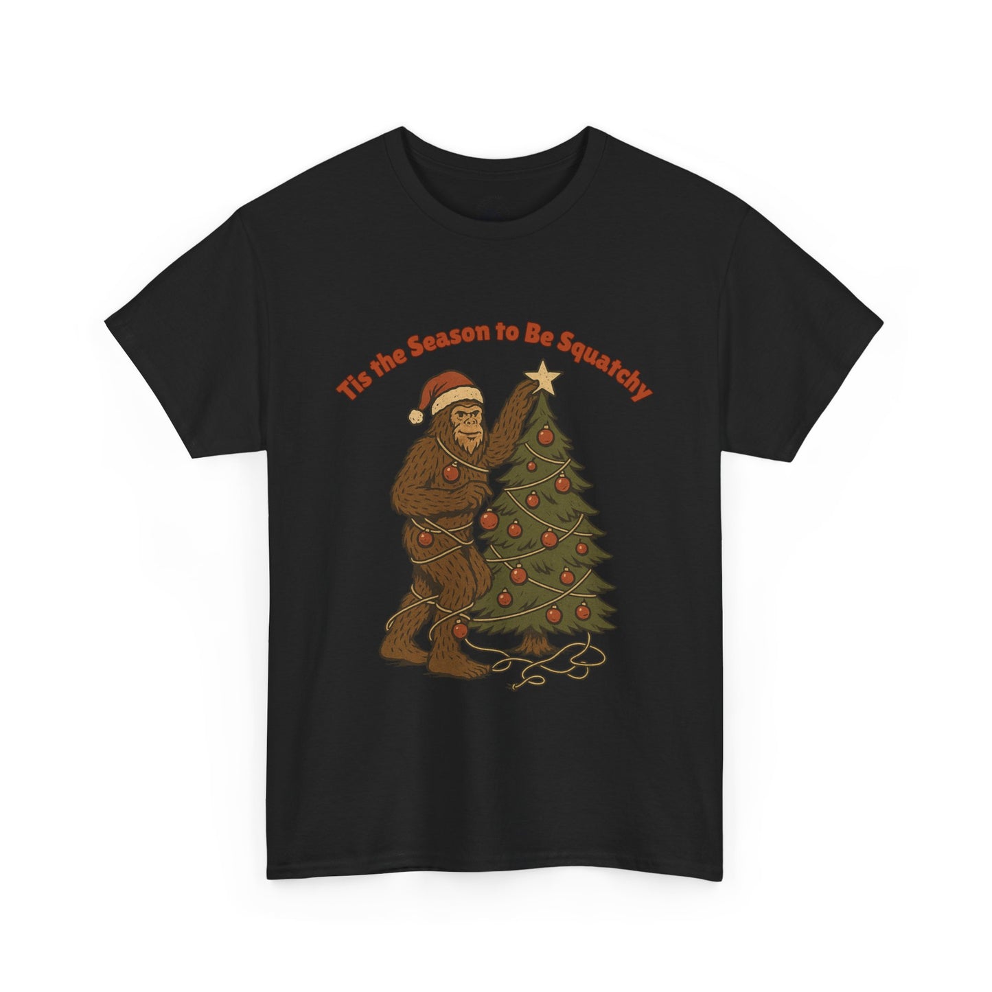 Sasquatch Decorating the Tree Tee – Bigfoot Christmas Spirit Shirt
