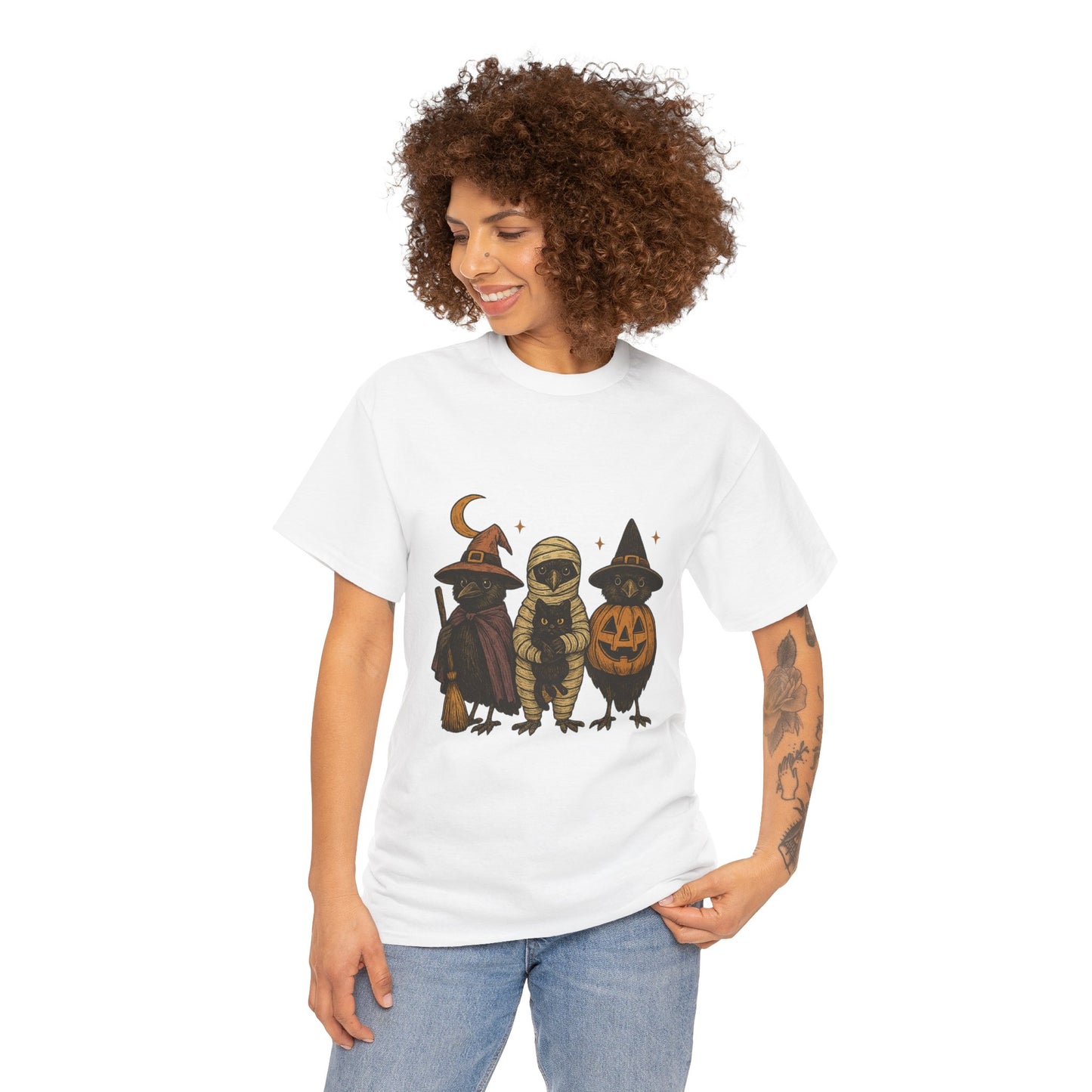Trick-or-Tweet Trio Tee – Vintage Halloween Raven Shirt