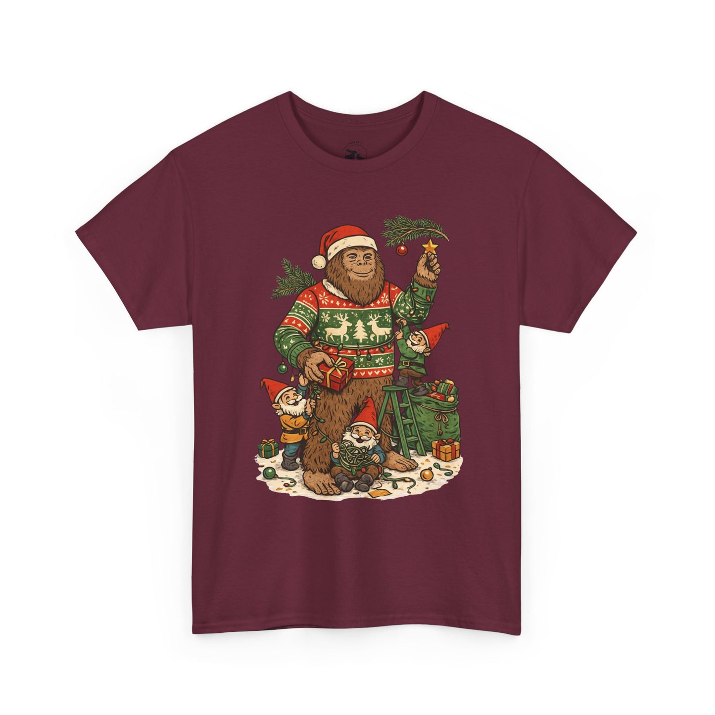 Bigfoot and Gnome Christmas Tee – Festive Forest Fun