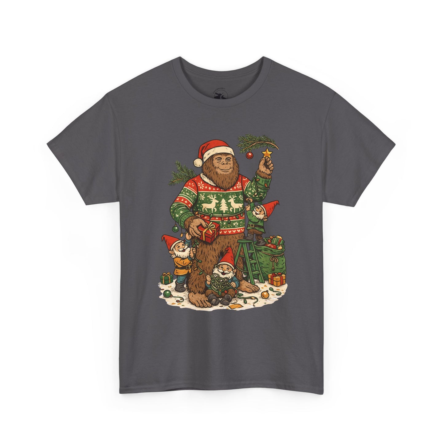 Bigfoot and Gnome Christmas Tee – Festive Forest Fun