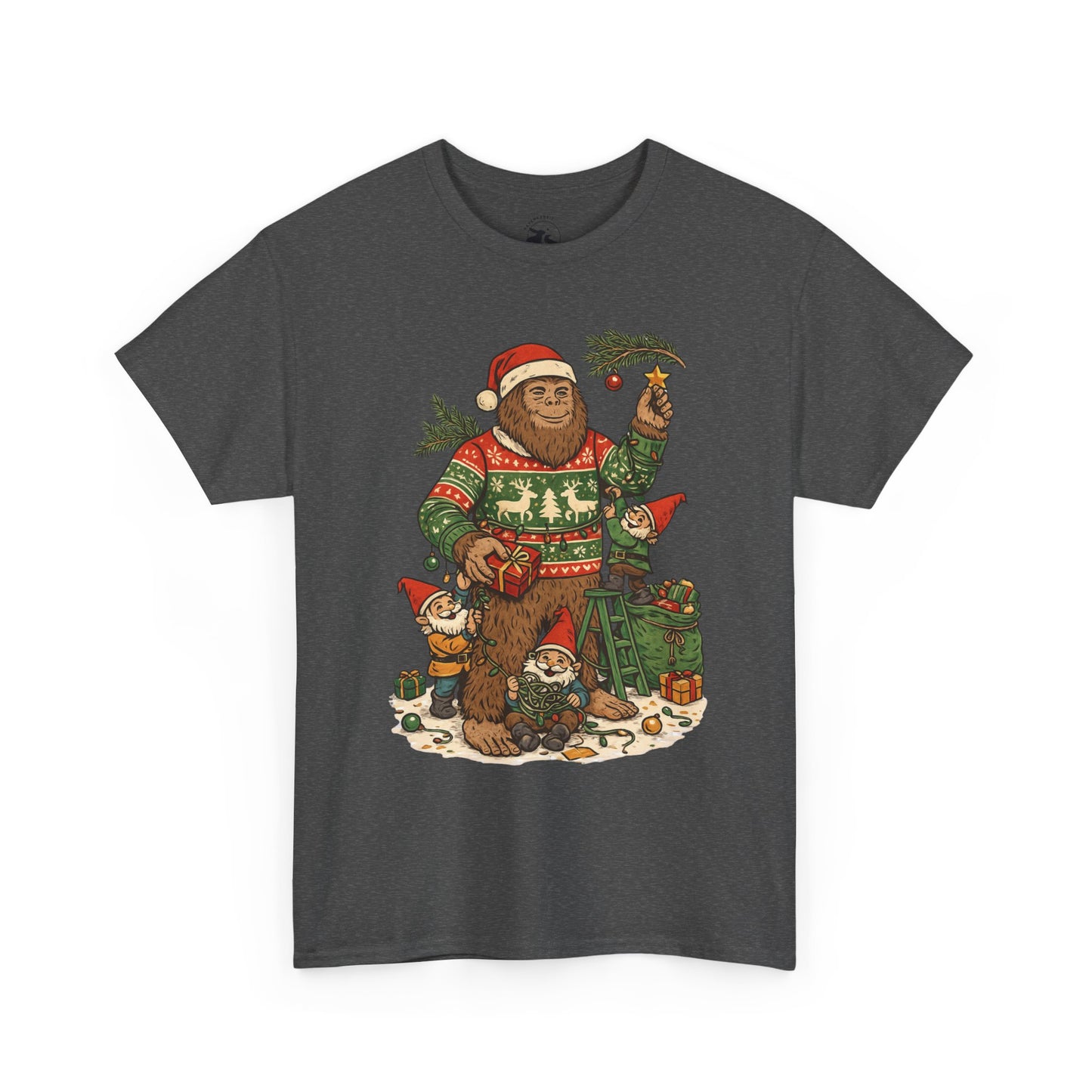 Bigfoot and Gnome Christmas Tee – Festive Forest Fun